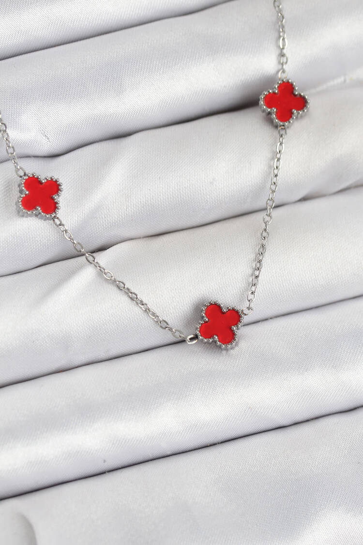 316l Steel Chain Silver Color Red Baby Boy Clover Women Necklace - Brand: Ebijuteri - Women & Kids, Baby Clothes Wholesale - Globality Store