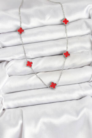 316l Steel Chain Silver Color Red Baby Boy Clover Women Necklace - Brand: Ebijuteri - Women & Kids, Baby Clothes Wholesale - Globality Store