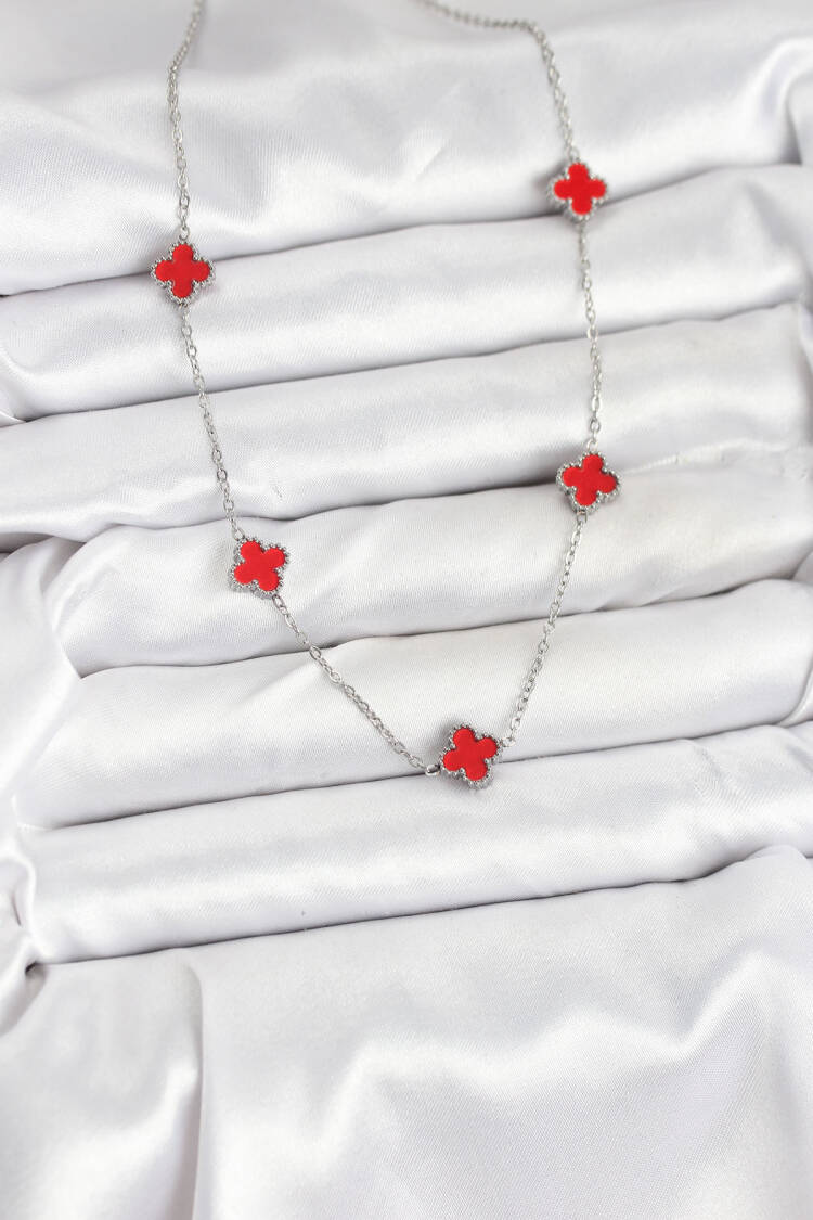 316l Steel Chain Silver Color Red Baby Boy Clover Women Necklace