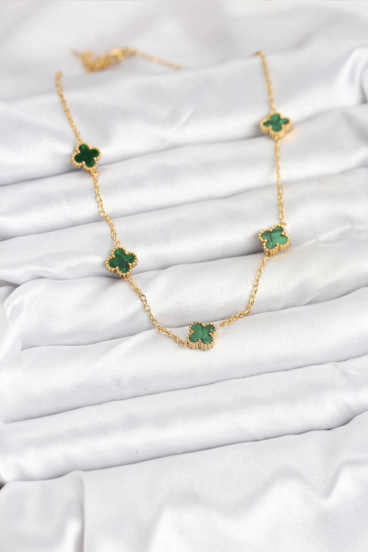 316l Steel Chain Gold Color Green Baby Boy Clover Women Necklace
