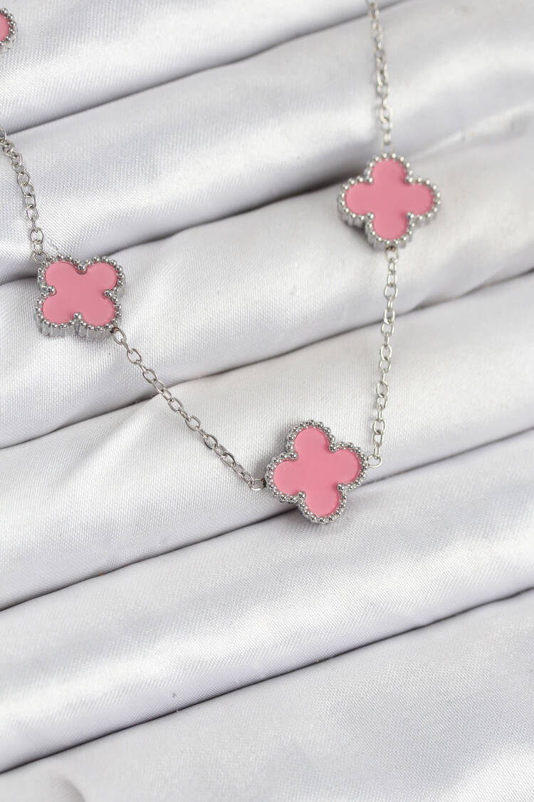 316l Steel Chain Silver Pink Color Clover Women Necklace - Brand: Ebijuteri - Women & Kids, Baby Clothes Wholesale - Globality Store