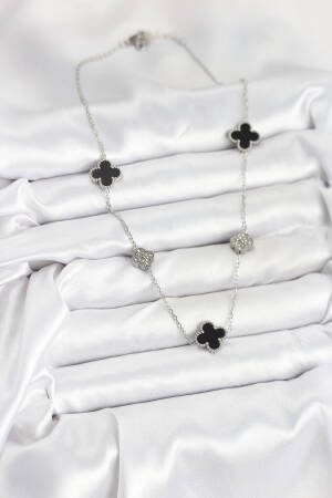 316l Steel Chain Silver Color Black And Zircon Stone Clover Women Necklace - Brand: Ebijuteri - Women & Kids, Baby Clothes Wholesale - Globality Store