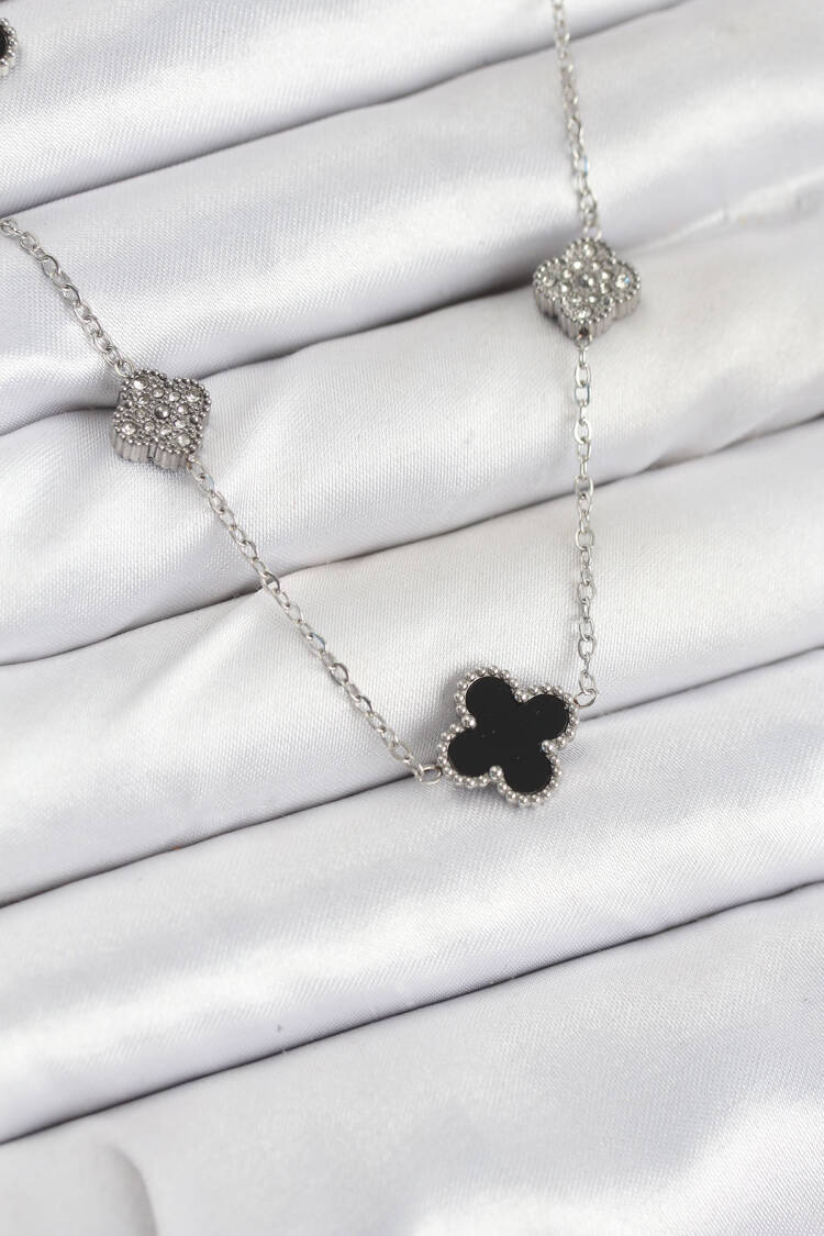 316l Steel Chain Silver Color Black And Zircon Stone Clover Women Necklace - Brand: Ebijuteri - Women & Kids, Baby Clothes Wholesale - Globality Store