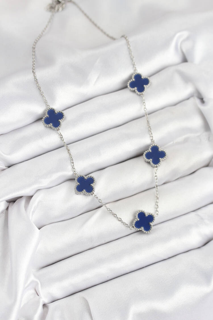316l Steel Chain Silver Navy Color Clover Women Necklace