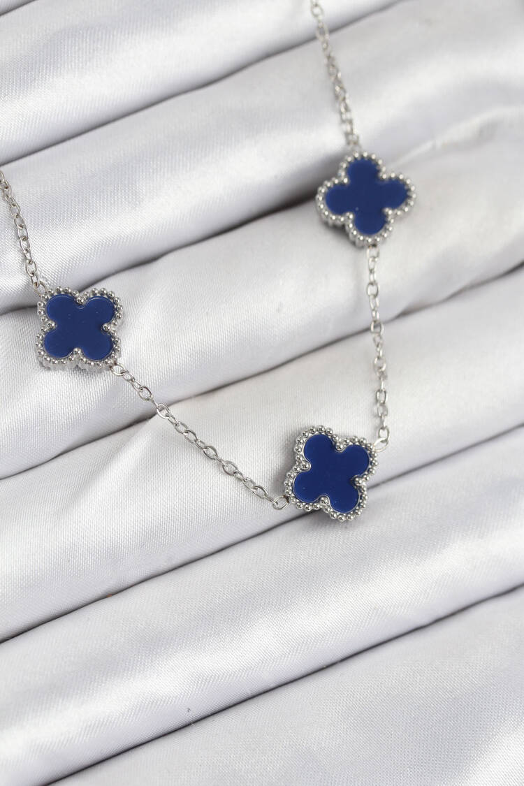 316l Steel Chain Silver Navy Color Clover Women Necklace - Brand: Ebijuteri - Women & Kids, Baby Clothes Wholesale - Globality Store