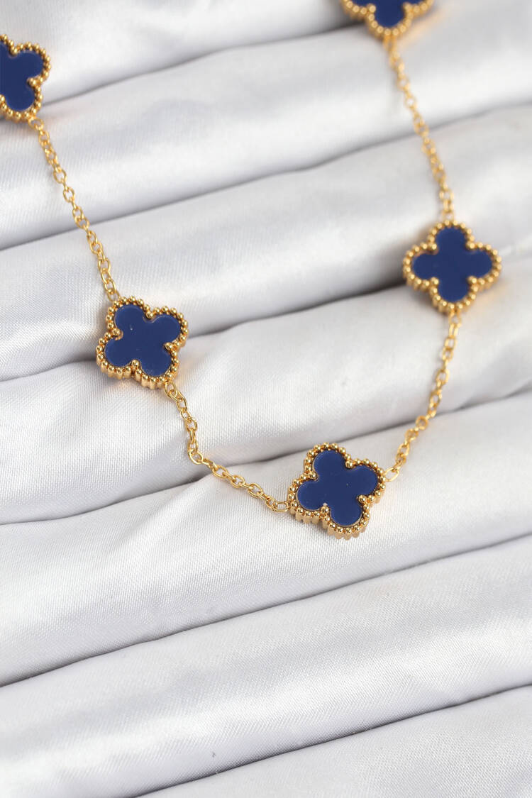 316l Steel Chain Gold Color Navy Blue Clover Women Necklace - Brand: Ebijuteri - Women & Kids, Baby Clothes Wholesale - Globality Store