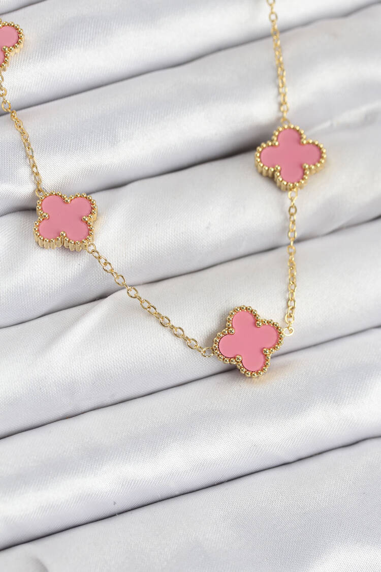 316l Steel Chain Gold Pink Color Clover Women Necklace - Brand: Ebijuteri - Women & Kids, Baby Clothes Wholesale - Globality Store