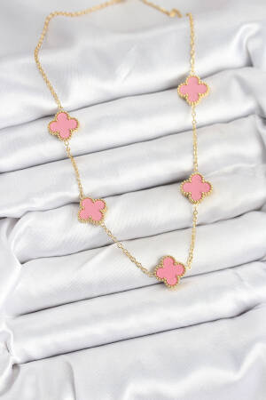 316l Steel Chain Gold Pink Color Clover Women Necklace - Brand: Ebijuteri - Women & Kids, Baby Clothes Wholesale - Globality Store