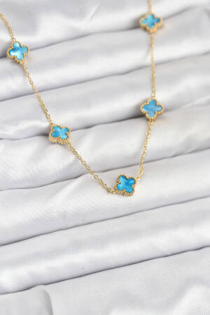 316l Steel Chain Gold Color Ice Blue Baby Boy Clover Women Necklace - Brand: Ebijuteri - Women & Kids, Baby Clothes Wholesale - Globality Store