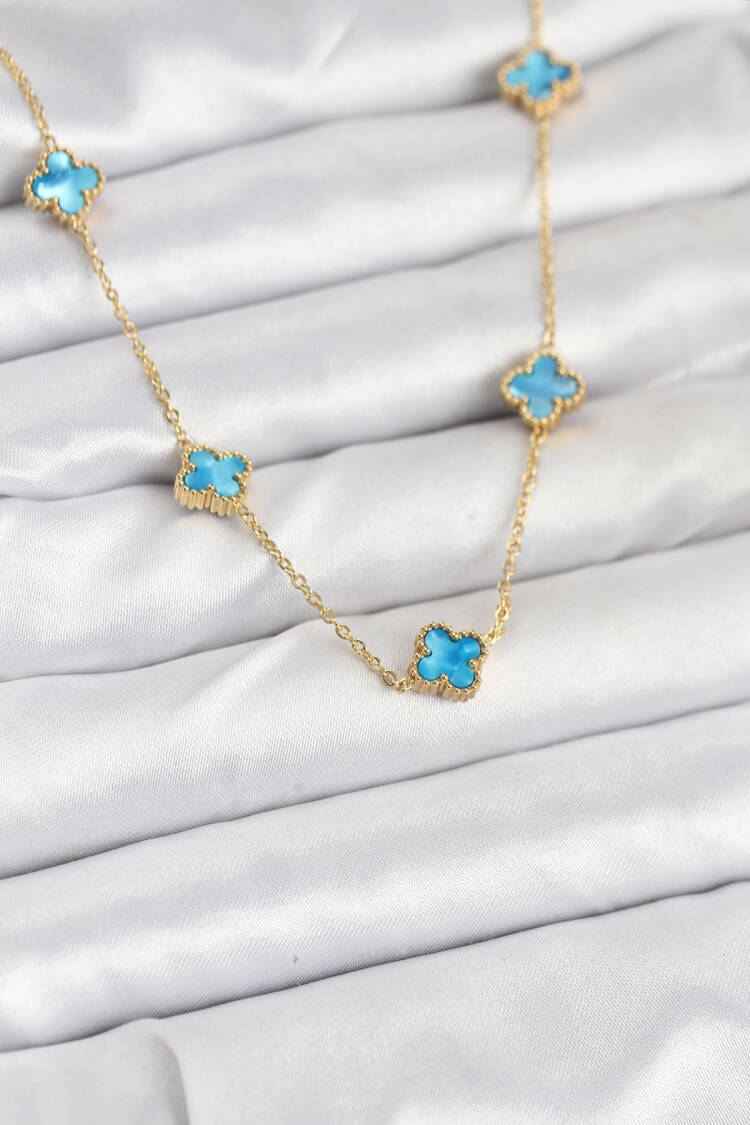 316l Steel Chain Gold Color Ice Blue Baby Boy Clover Women Necklace - Brand: Ebijuteri - Women & Kids, Baby Clothes Wholesale - Globality Store