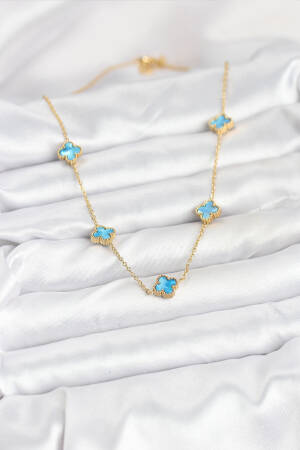 316l Steel Chain Gold Color Ice Blue Baby Boy Clover Women Necklace - Brand: Ebijuteri - Women & Kids, Baby Clothes Wholesale - Globality Store