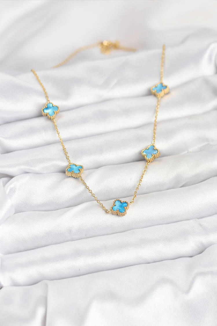 316l Steel Chain Gold Color Ice Blue Baby Boy Clover Women Necklace