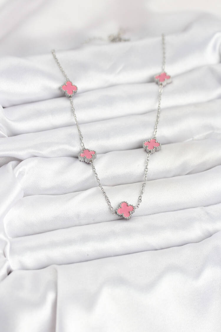 316l Steel Chain Silver Color Pink Baby Boy Clover Women Necklace