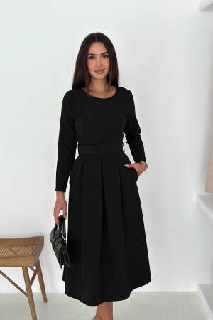 Fit And Flare Midi Dress With Long Sleeves - Brand: Mode Roy - Women & Kids, Baby Clothes Wholesale - Globality Store