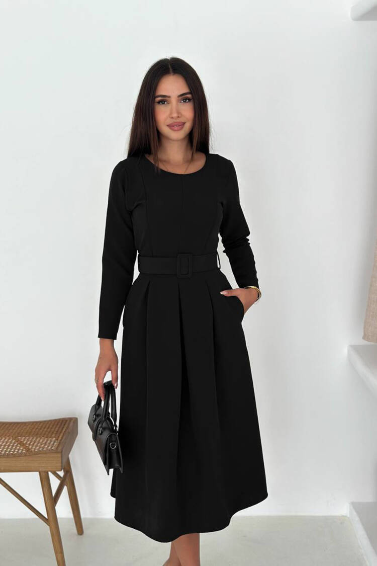 Fit And Flare Midi Dress With Long Sleeves - Brand: Mode Roy - Women & Kids, Baby Clothes Wholesale - Globality Store