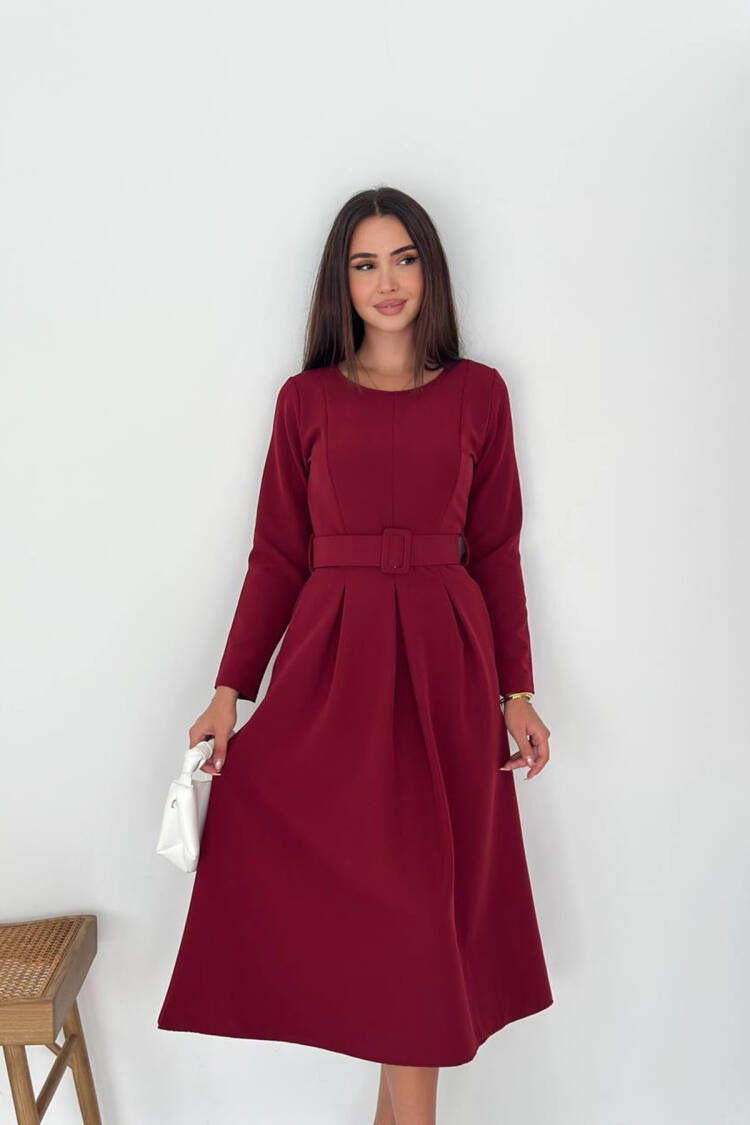 A-Line Midi Dress With Long Sleeves
