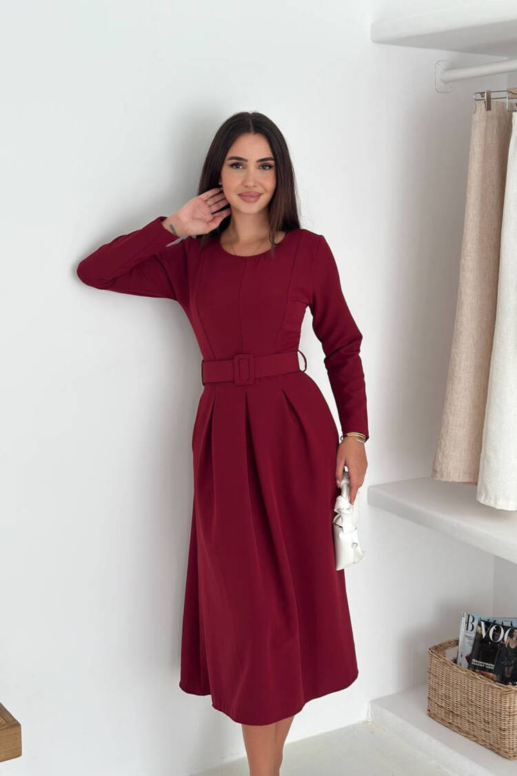A-Line Midi Dress With Long Sleeves