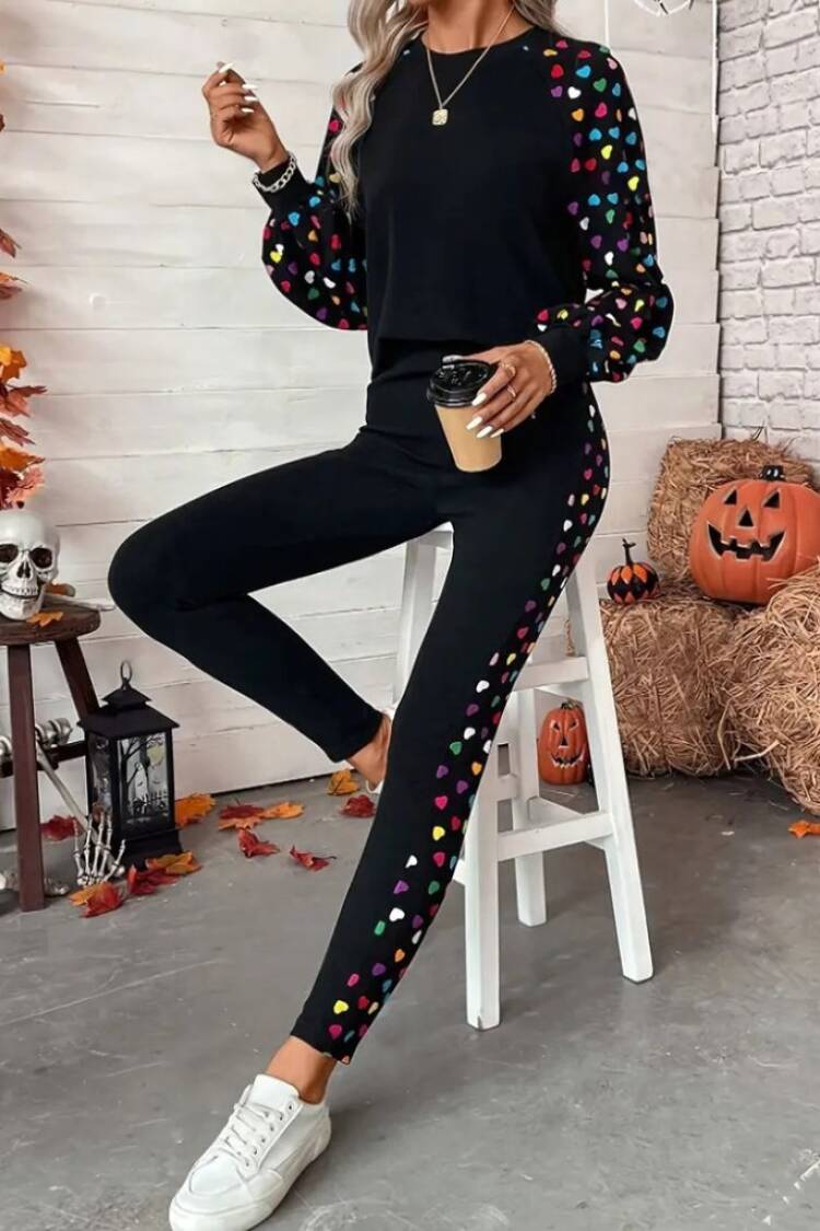 Black Casual Sport Set With Hearts Pattern - Brand: Janes - Women & Kids, Baby Clothes Wholesale - Globality Store