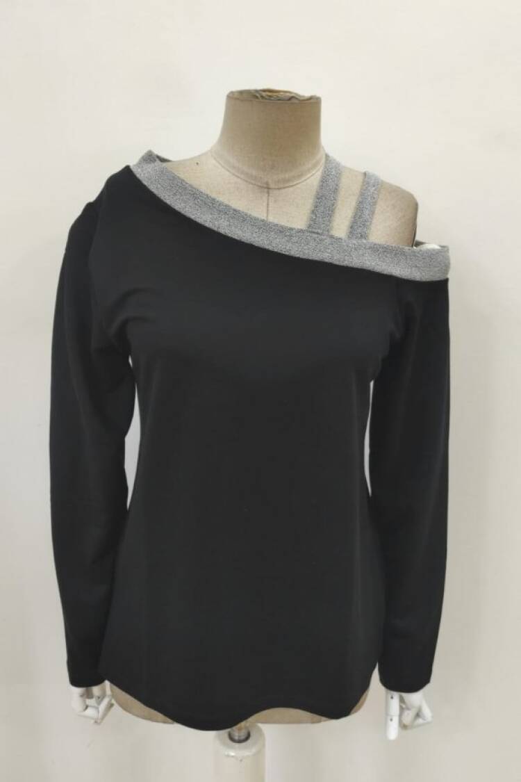 Black Sexy Casual Blouse With Off Shoulder Neck