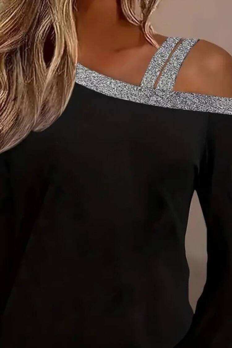 Black Sexy Casual Blouse With Off Shoulder Neck