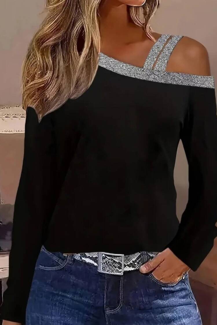 Black Sexy Casual Blouse With Off Shoulder Neck