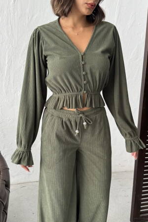 Green Casual V-Neck Crop Shirt - Brand: Topshow - Women & Kids, Baby Clothes Wholesale - Globality Store