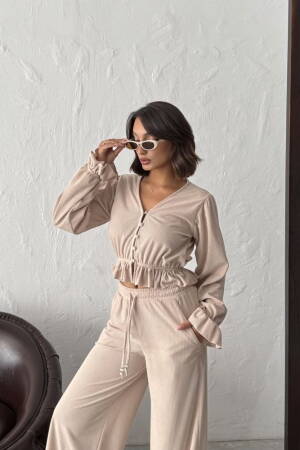 Beige Striped Casual Shirt With Ruffle Sleeves - Brand: Topshow - Women & Kids, Baby Clothes Wholesale - Globality Store