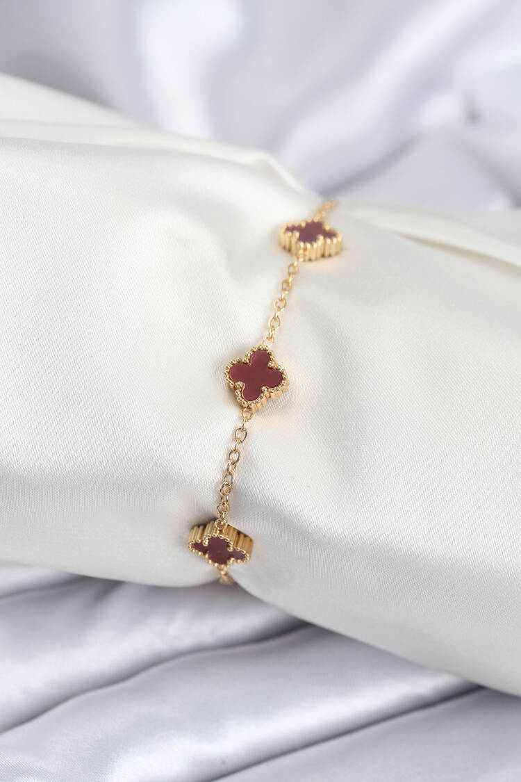 316l Steel Gold Color Burgundy Baby Boy Clover Women Bracelet - Brand: Ebijuteri - Women & Kids, Baby Clothes Wholesale - Globality Store