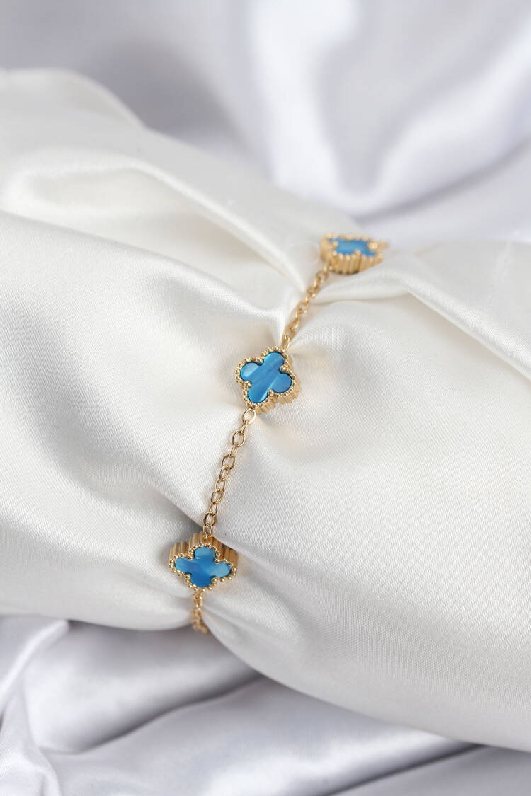 316l Steel Gold Color Ice Blue Baby Boy Clover Women Bracelet - Brand: Ebijuteri - Women & Kids, Baby Clothes Wholesale - Globality Store