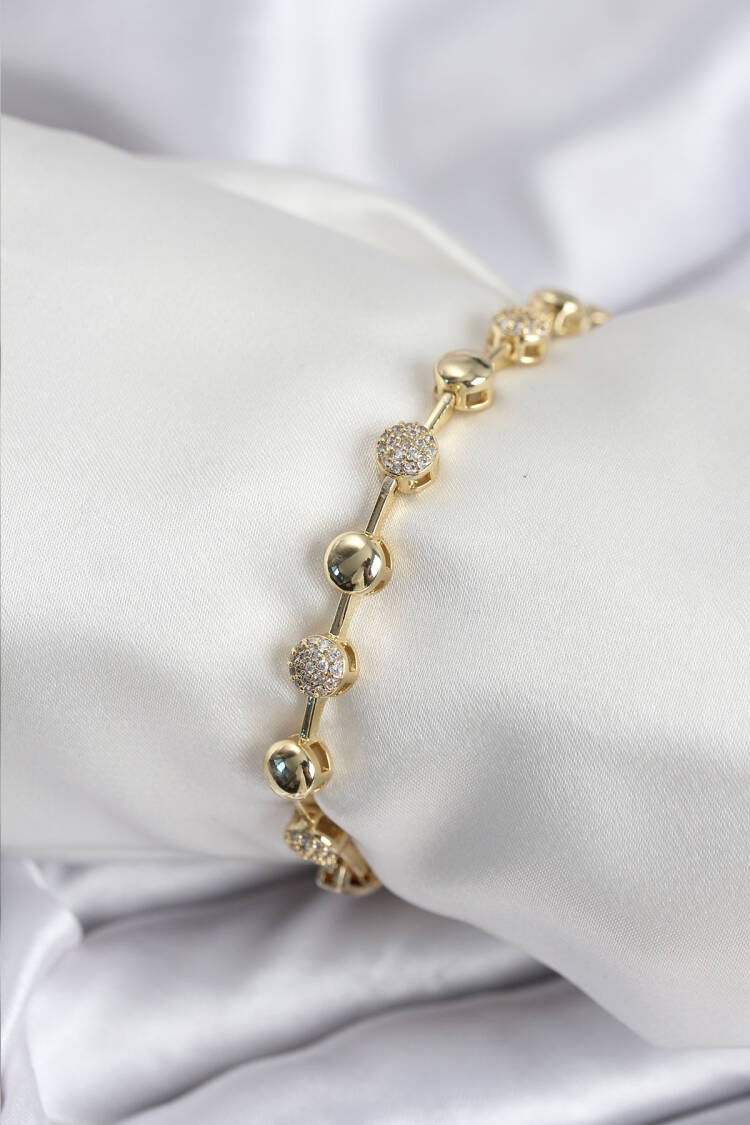 Brass Vip Series Gold Color Ball Pattern Women's Bracelet - Brand: Ebijuteri - Women & Kids, Baby Clothes Wholesale - Globality Store