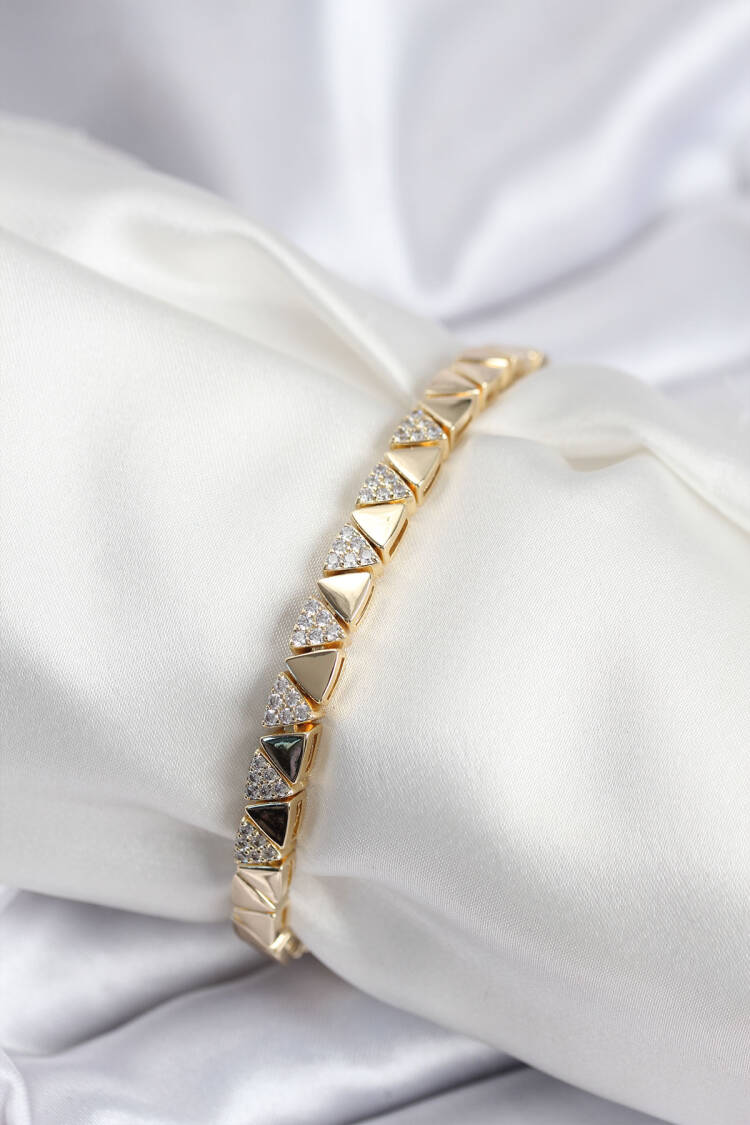 Brass Vip Series Gold Color Inline Triangle Pattern Women's Bracelet - Brand: Ebijuteri - Women & Kids, Baby Clothes Wholesale - Globality Store