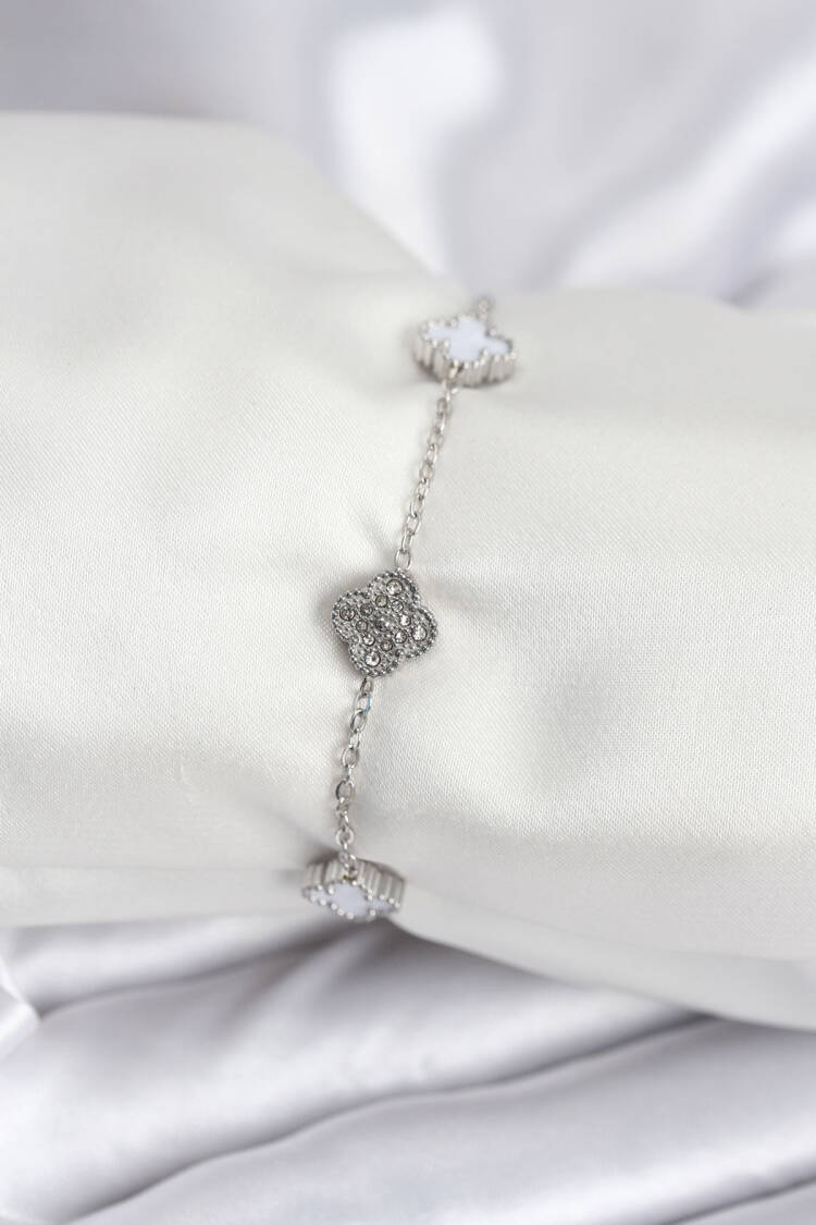 316l Steel Silver Color White And Zircon Stone Baby Boy Clover Women Bracelet - Brand: Ebijuteri - Women & Kids, Baby Clothes Wholesale - Globality Store