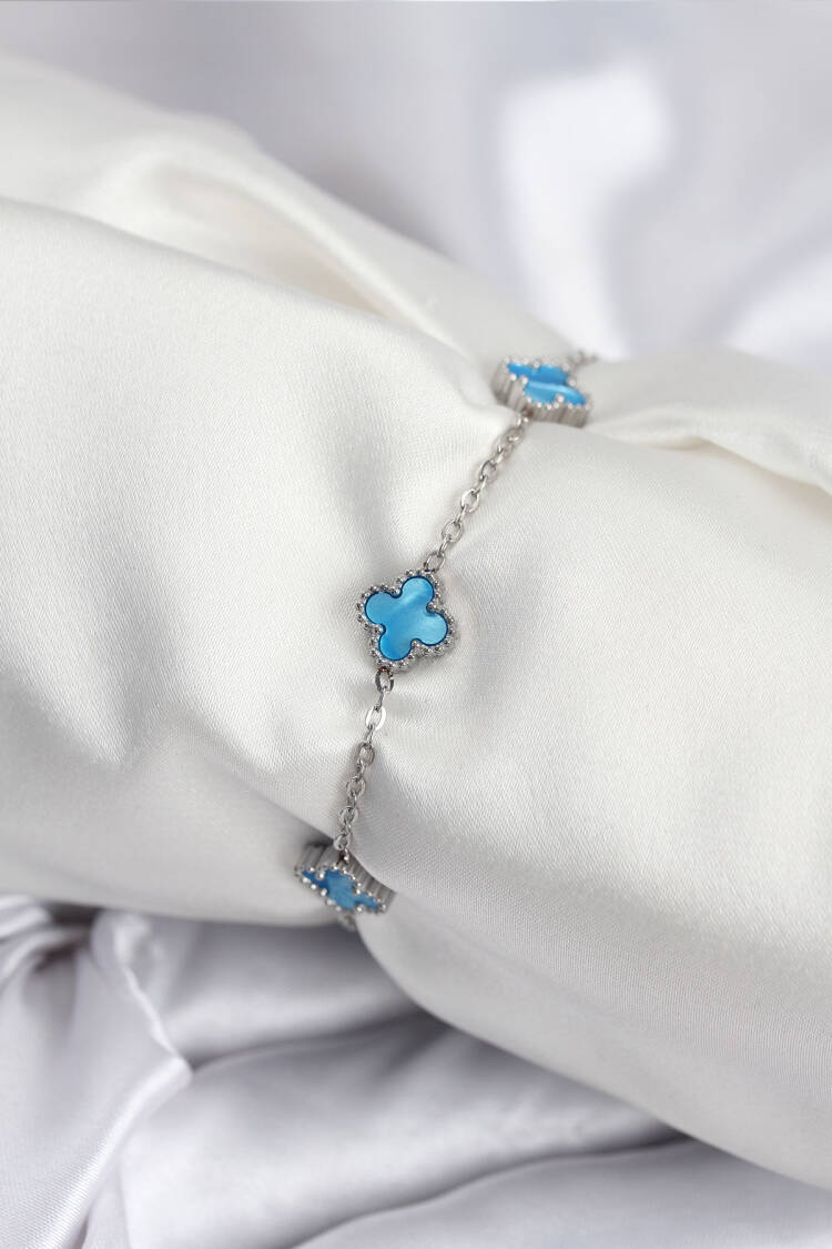 316l Steel Silver Color Ice Blue Baby Boy Clover Women Bracelet - Brand: Ebijuteri - Women & Kids, Baby Clothes Wholesale - Globality Store