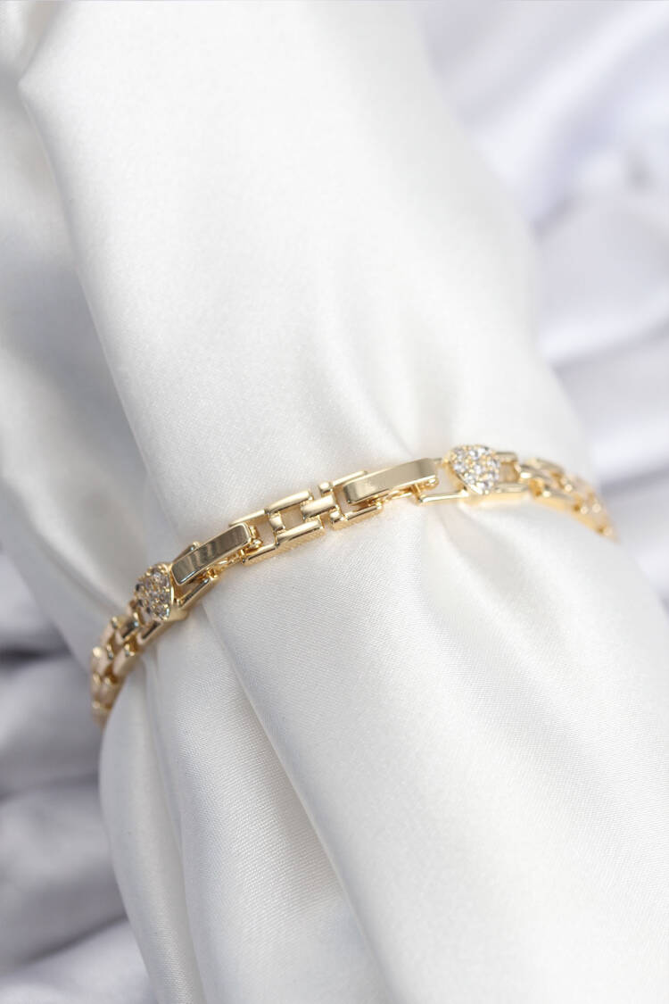 Brass Vip Series Gold Color Chain Model Heart Zircon Stone Women's Bracelet
