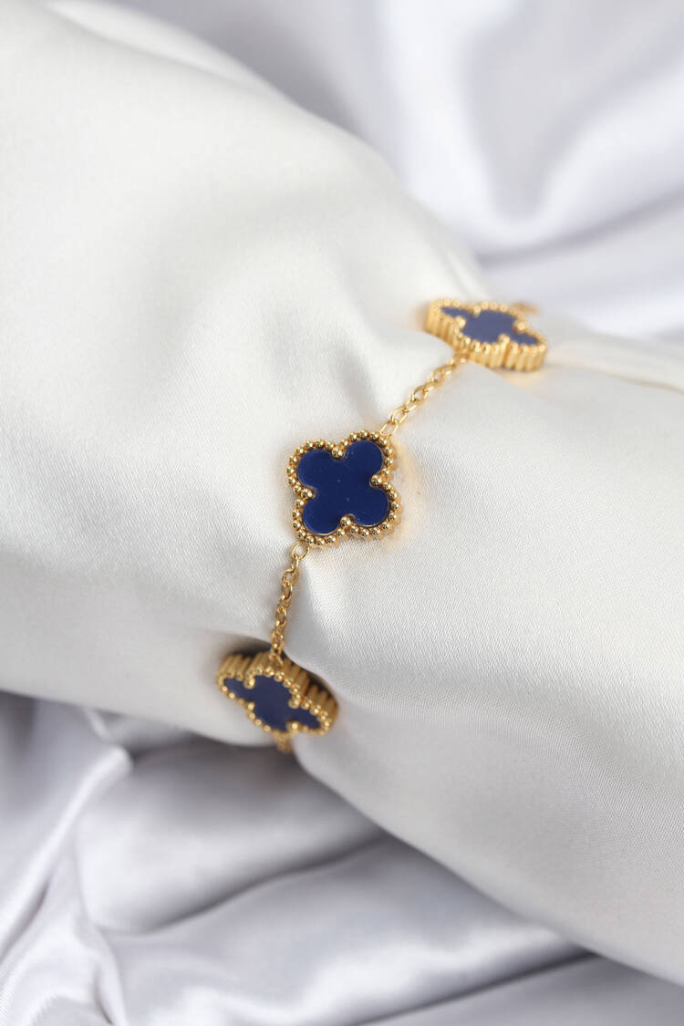 316l Steel Chain Gold Color Navy Blue Clover Women Bracelet - Brand: Ebijuteri - Women & Kids, Baby Clothes Wholesale - Globality Store