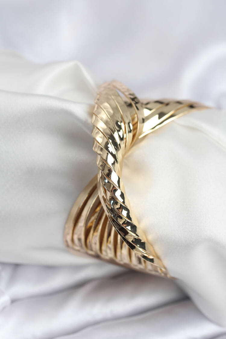 Brass Gold Color Pleated Half Clamp Bracelet - Brand: Ebijuteri - Women & Kids, Baby Clothes Wholesale - Globality Store