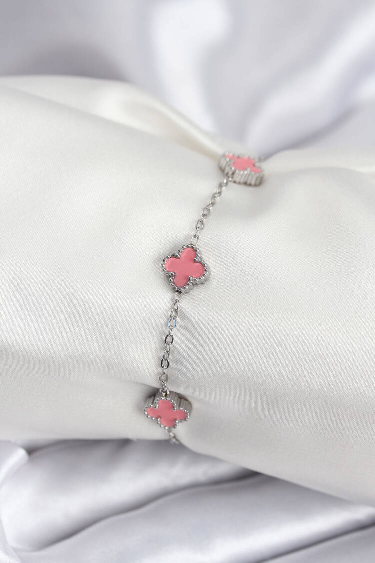 316l Steel Silver Color Pink Baby Boy Clover Women Bracelet - Brand: Ebijuteri - Women & Kids, Baby Clothes Wholesale - Globality Store