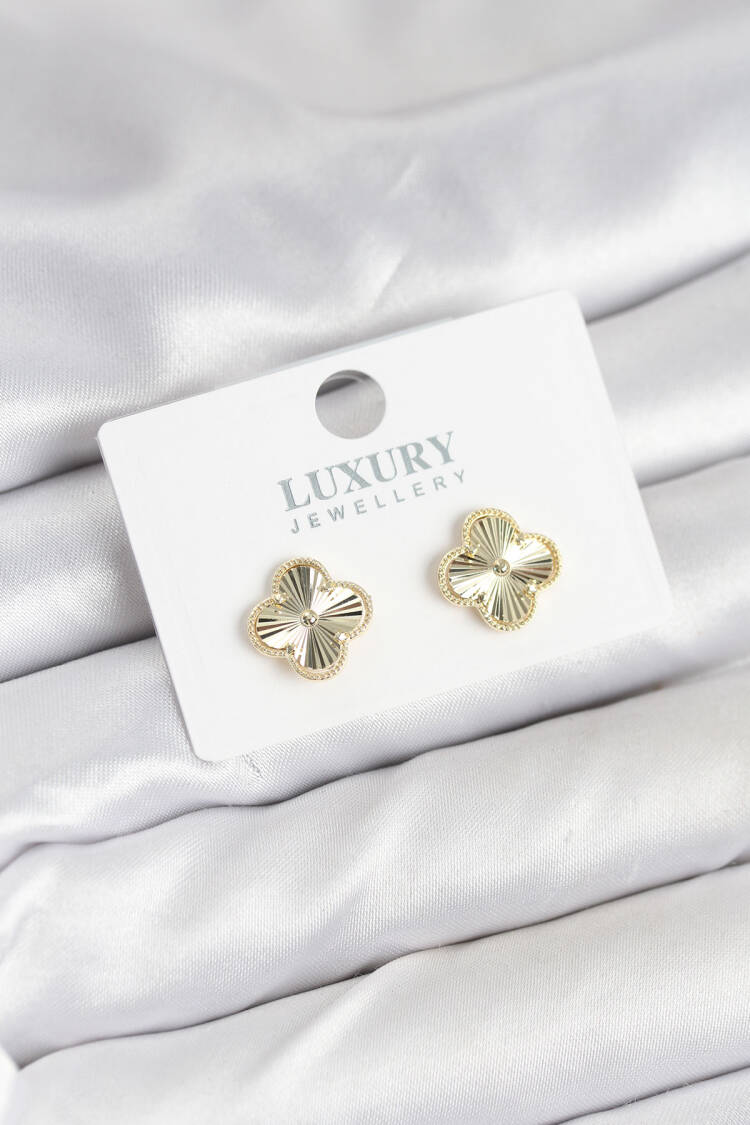 Brass Gold Color Single Clover Women's Earrings - Brand: Ebijuteri - Women & Kids, Baby Clothes Wholesale - Globality Store