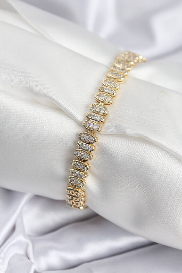 Brass Viping Series Gold Color Oval Inline Women's Bracelet - Brand: Ebijuteri - Women & Kids, Baby Clothes Wholesale - Globality Store