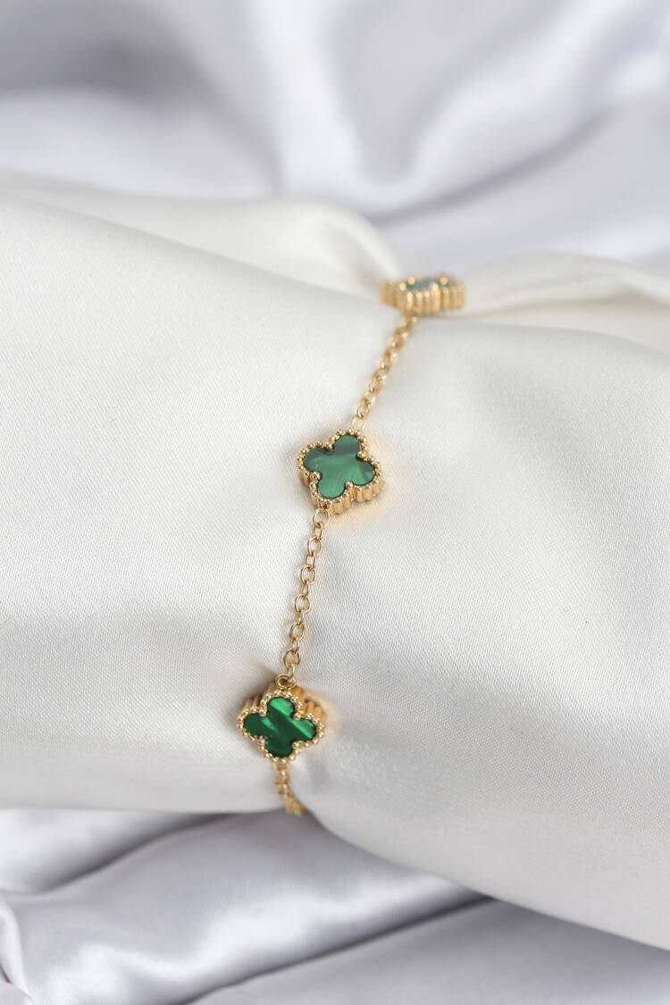 316l Steel Gold Color Green Baby Size Clover Women Bracelet - Brand: Ebijuteri - Women & Kids, Baby Clothes Wholesale - Globality Store