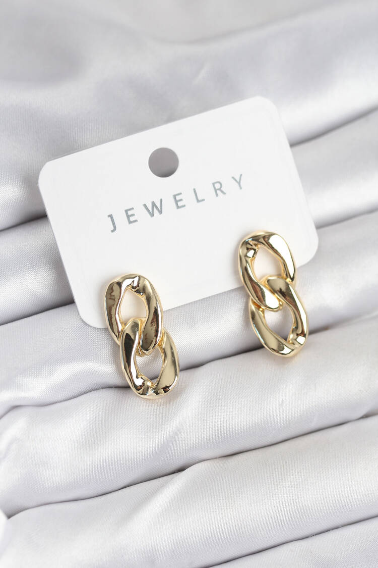 Brass Gold Color Chain Pattern Women's Earrings - Brand: Ebijuteri - Women & Kids, Baby Clothes Wholesale - Globality Store