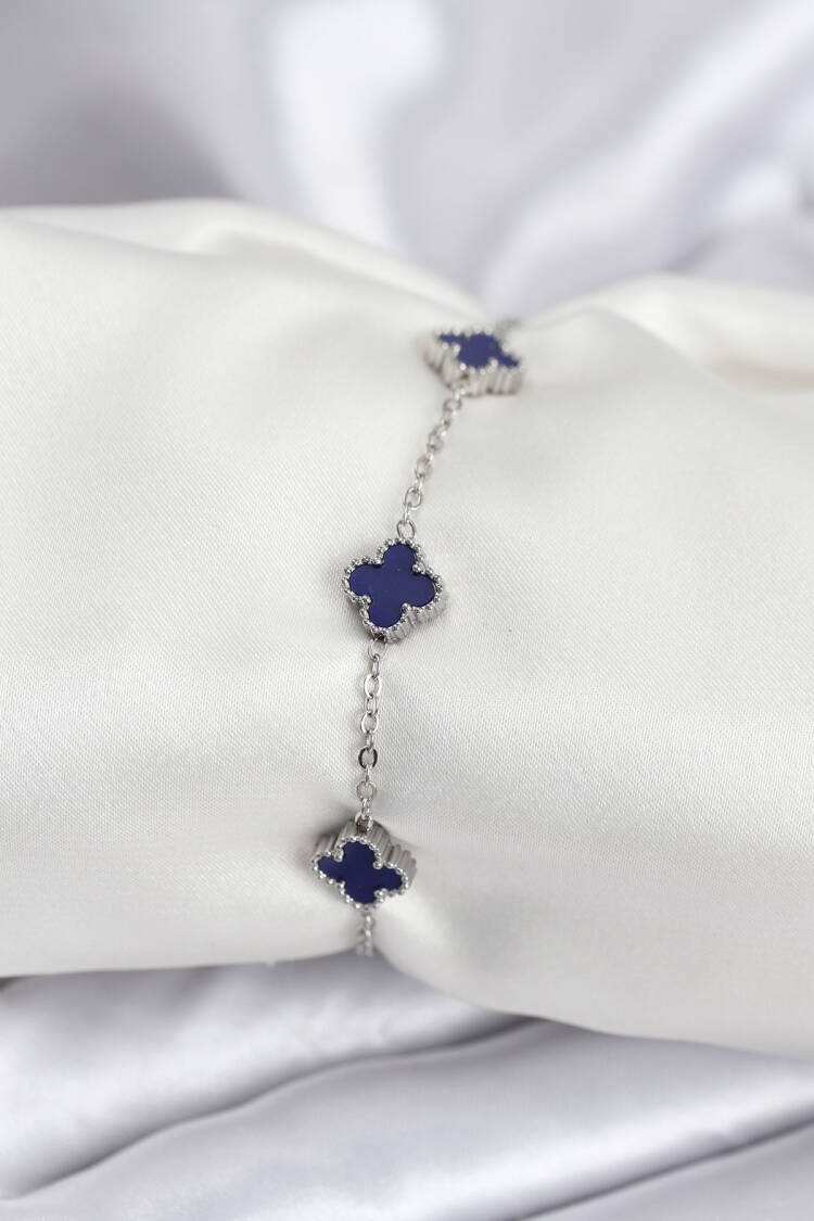 316l Steel Silver Color Navy Blue Baby Boy Clover Women Bracelet - Brand: Ebijuteri - Women & Kids, Baby Clothes Wholesale - Globality Store