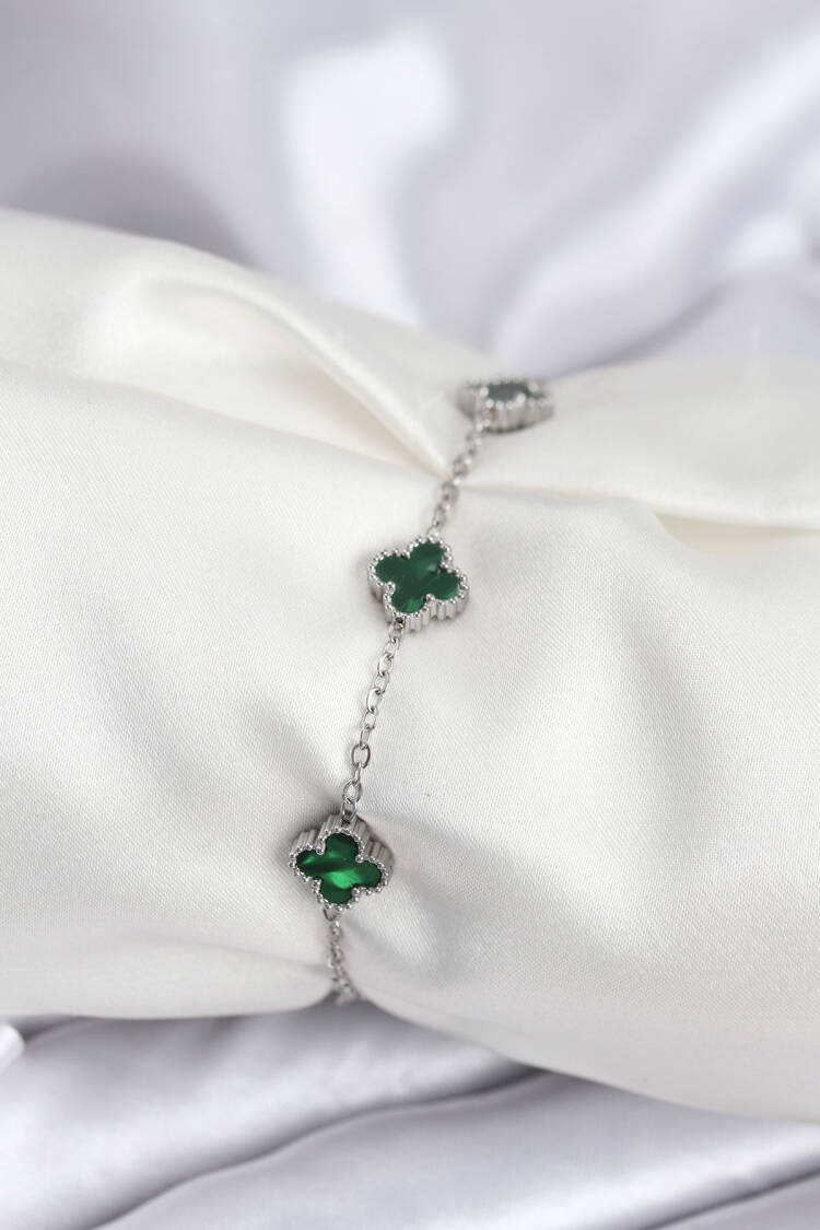 316l Steel Silver Color Green Baby Size Clover Women Bracelet - Brand: Ebijuteri - Women & Kids, Baby Clothes Wholesale - Globality Store
