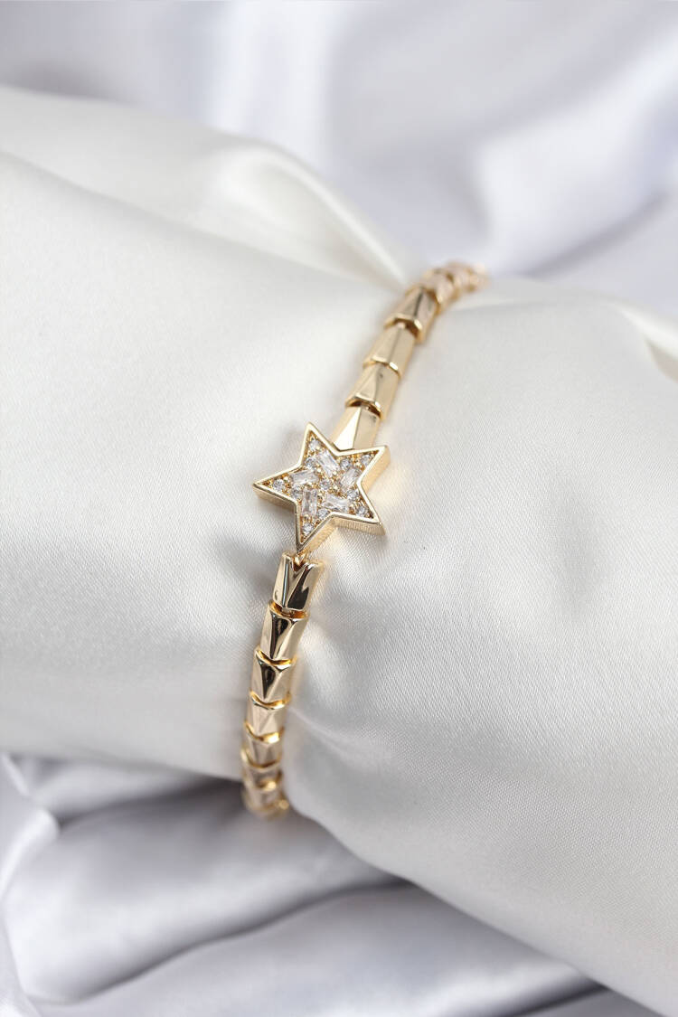 Brass Vip Series Gold Color Zircon Stone Star Pattern Women Bracelet - Brand: Ebijuteri - Women & Kids, Baby Clothes Wholesale - Globality Store