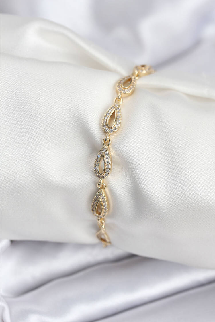 Brass Vip Series Gold Color Inline Drop Pattern Women's Bracelet - Brand: Ebijuteri - Women & Kids, Baby Clothes Wholesale - Globality Store