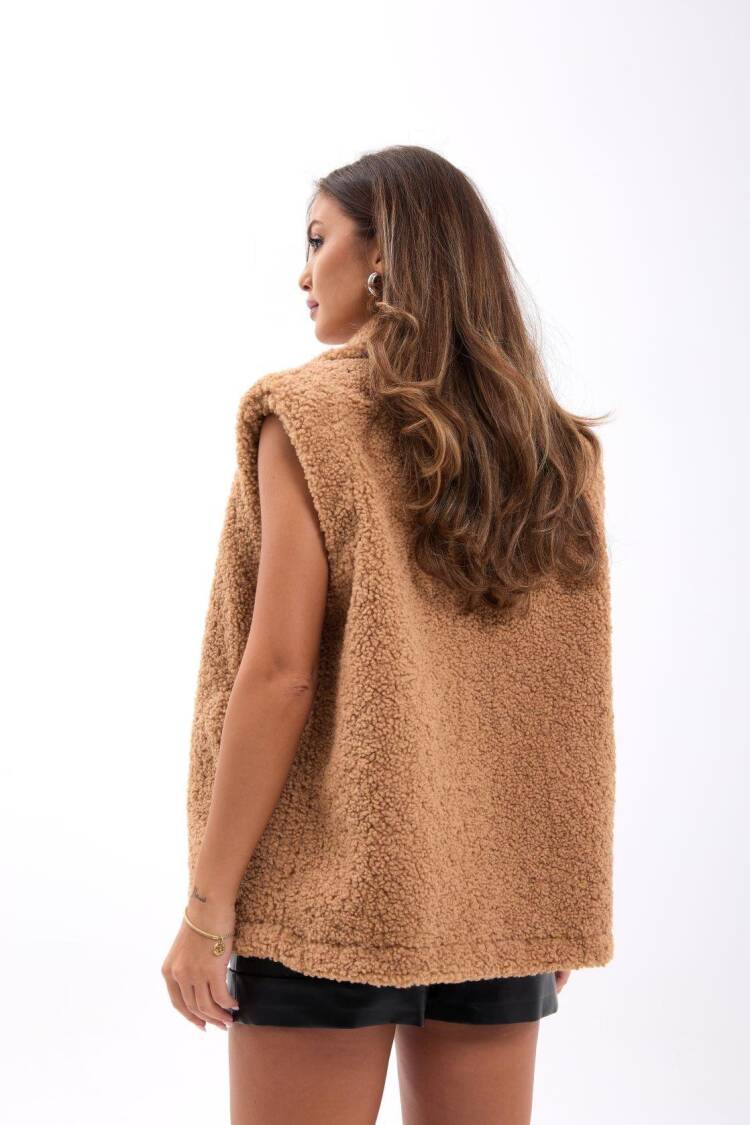 Brown Oversized Casual Zip-Up Vest