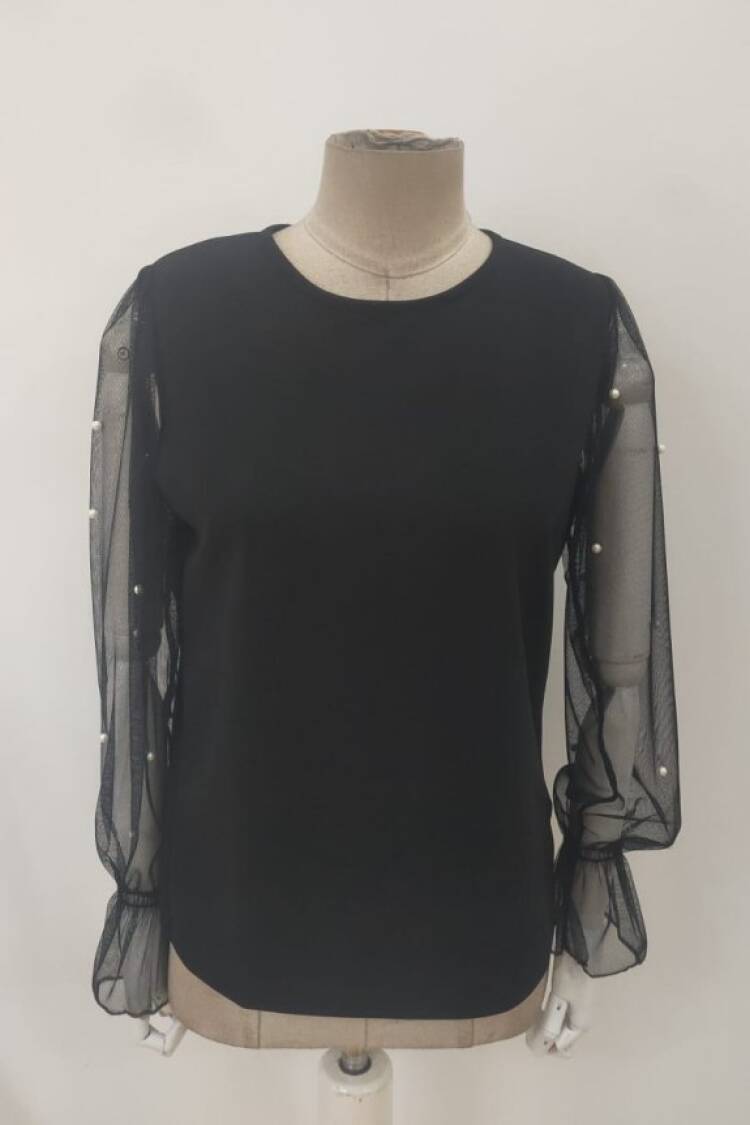 Elegant Black Blouse With Ruffle Long Sleeves