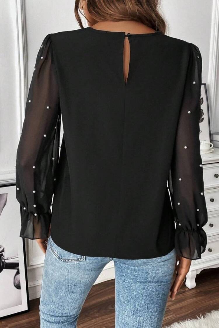Elegant Black Blouse With Ruffle Long Sleeves