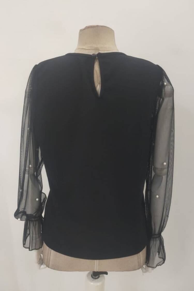 Elegant Black Blouse With Ruffle Long Sleeves