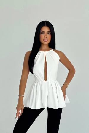 White Sexy Elegant Fitted Halter Neck Crop Top - Brand: EYYO ATELIER - Women & Kids, Baby Clothes Wholesale - Globality Store